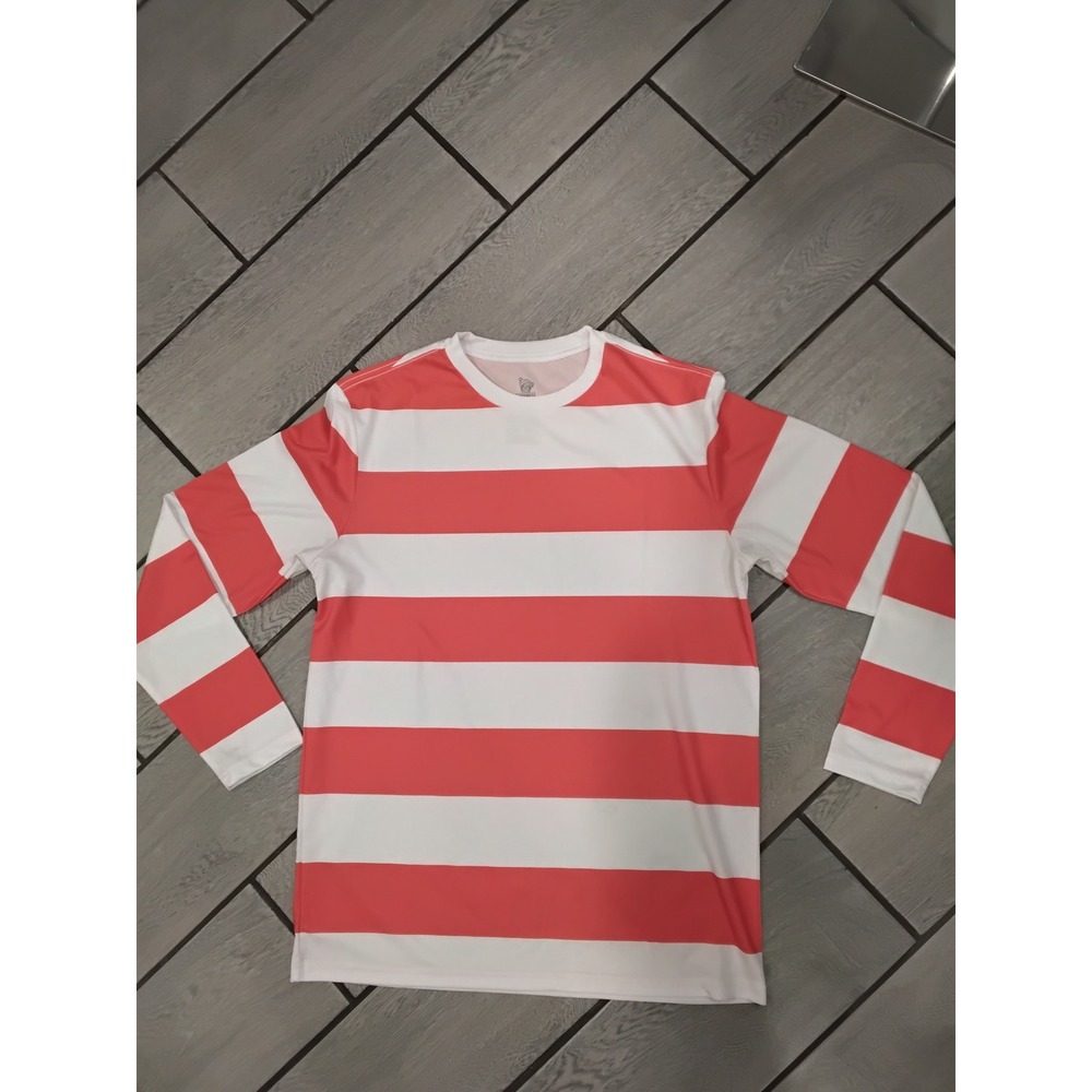 Wheres Waldo Striped Long Sleeve T Shirt Adult Large Red White Cosplay Costume‎